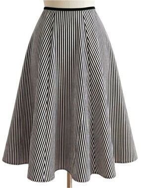 EZGI Black and White Striped Women's Swing Skirt